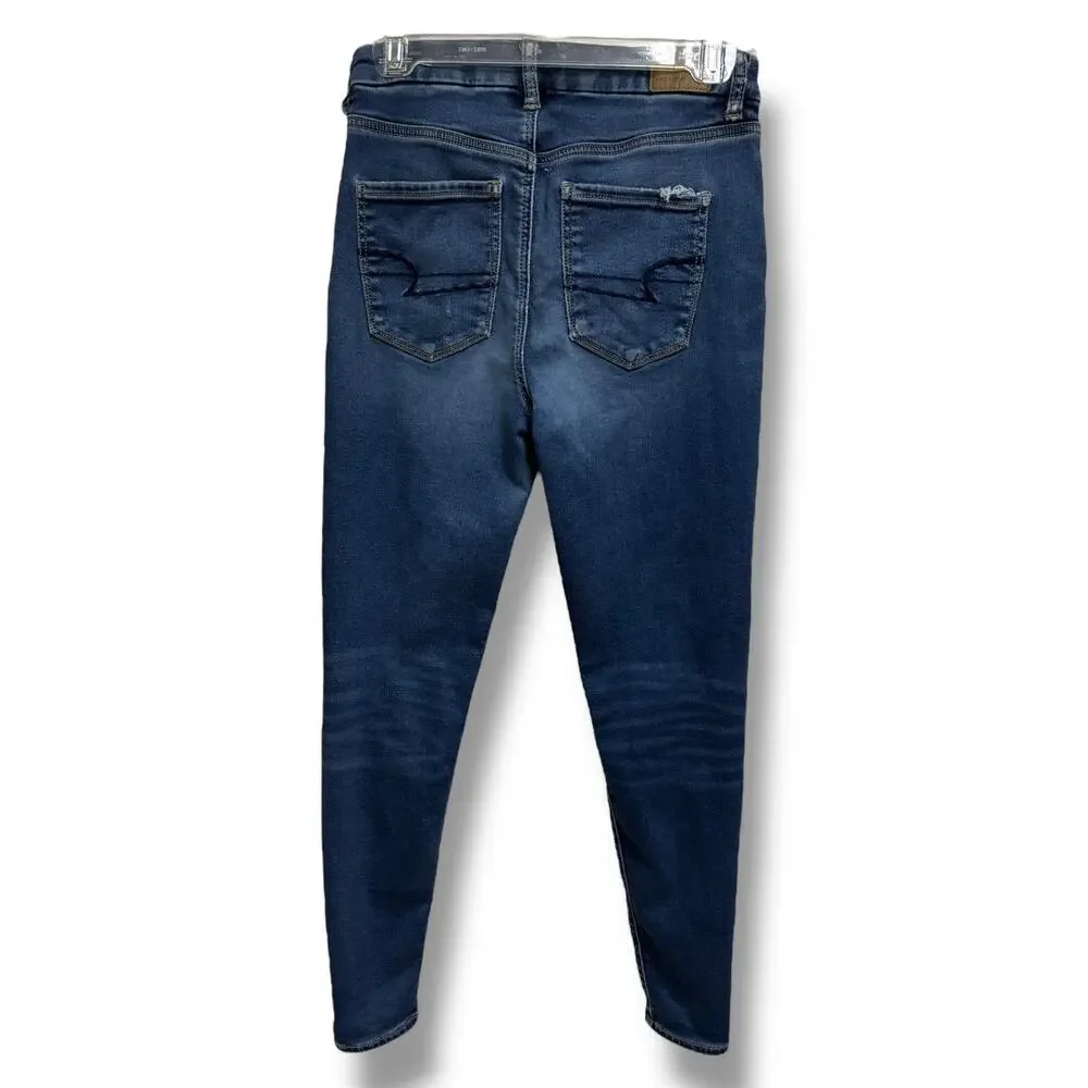 American Eagle Curvy High-Rise Jeggings‎ Blue Denim Jeans Distressed Size 4